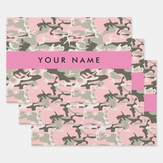Roze en Groene Camouflage Jouw naam Personaliseren Inpakpapier Vel (Set)