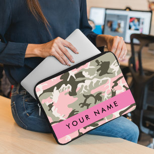 Roze en Groene Camouflage Jouw naam Personaliseren Laptop Sleeve