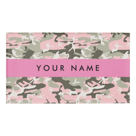 Roze en Groene Camouflage Jouw naam Personaliseren Naambadge (Voorkant)