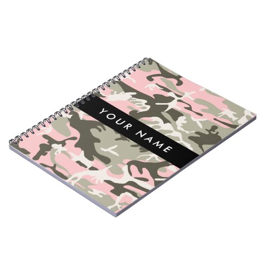 Roze en Groene Camouflage Jouw naam Personaliseren Notitieboek (Linkerzijde)