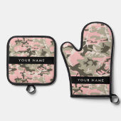 Roze en Groene Camouflage Jouw naam Personaliseren Ovenwant & Pannenlap Set (Voorkant)
