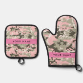 Roze en Groene Camouflage Jouw naam Personaliseren Ovenwant & Pannenlap Set (Voorkant)