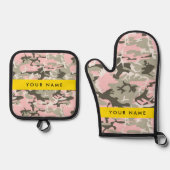 Roze en Groene Camouflage Jouw naam Personaliseren Ovenwant & Pannenlap Set (Voorkant)