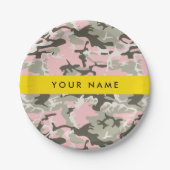 Roze en Groene Camouflage Jouw naam Personaliseren Papieren Bordje (Voorkant)