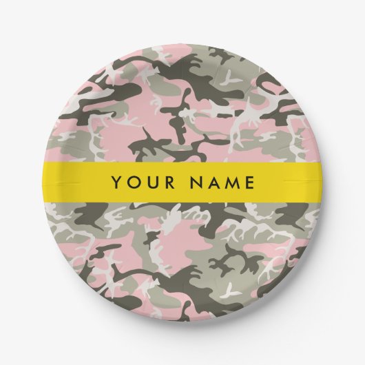 Roze en Groene Camouflage Jouw naam Personaliseren Papieren Bordje (Voorkant)