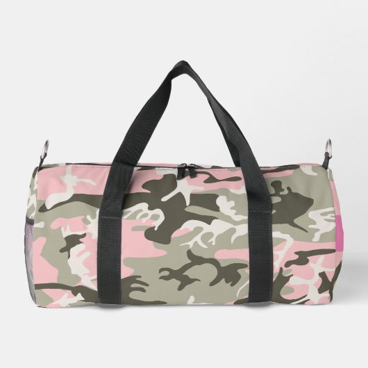 Roze en Groene Camouflage Jouw naam Personaliseren Plunjezak (Achterkant)