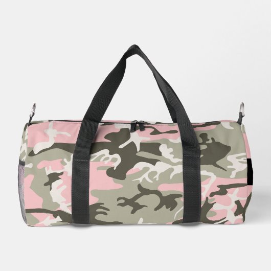 Roze en Groene Camouflage Jouw naam Personaliseren Plunjezak (Achterkant)