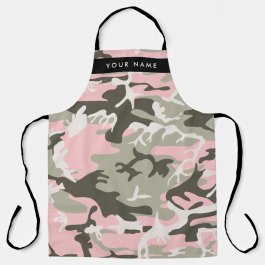 Roze en Groene Camouflage Jouw naam Personaliseren Schort (Voorkant)