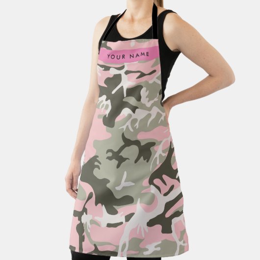 Roze en Groene Camouflage Jouw naam Personaliseren Schort (Insitu)