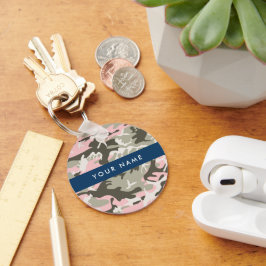 Roze en Groene Camouflage Jouw naam Personaliseren Sleutelhanger