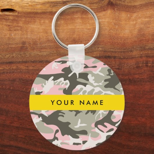 Roze en Groene Camouflage Jouw naam Personaliseren Sleutelhanger (Achterkant)