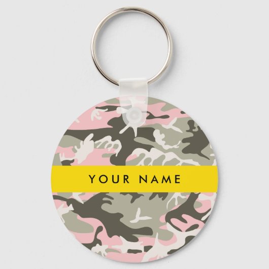 Roze en Groene Camouflage Jouw naam Personaliseren Sleutelhanger (Achterkant)