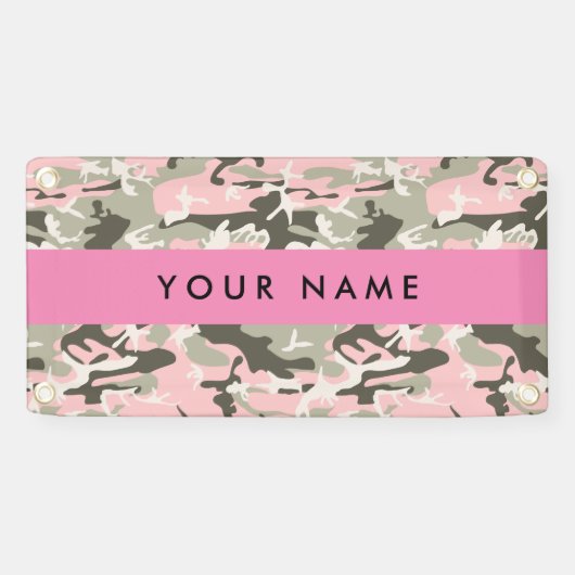 Roze en Groene Camouflage Jouw naam Personaliseren Spandoek (Horizontaal)