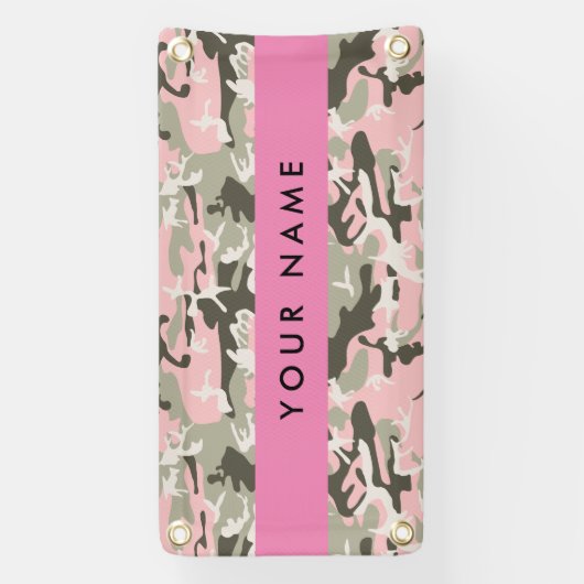 Roze en Groene Camouflage Jouw naam Personaliseren Spandoek (Verticaal)