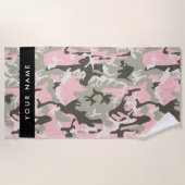 Roze en Groene Camouflage Jouw naam Personaliseren Strandlaken (Voorkant)
