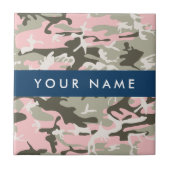 Roze en Groene Camouflage Jouw naam Personaliseren Tegeltje (Voorkant)