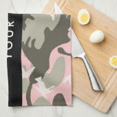 Roze en Groene Camouflage Jouw naam Personaliseren Theedoek (Quarter Fold)