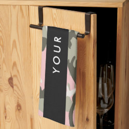 Roze en Groene Camouflage Jouw naam Personaliseren Theedoek