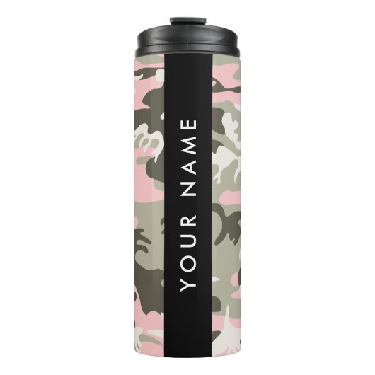 Roze en Groene Camouflage Jouw naam Personaliseren Thermosbeker (Voorkant)