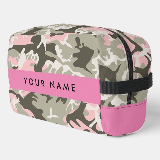 Roze en Groene Camouflage Jouw naam Personaliseren Toilettasje (Linkerhoek)