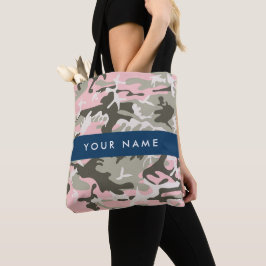Roze en Groene Camouflage Jouw naam Personaliseren Tote Bag
