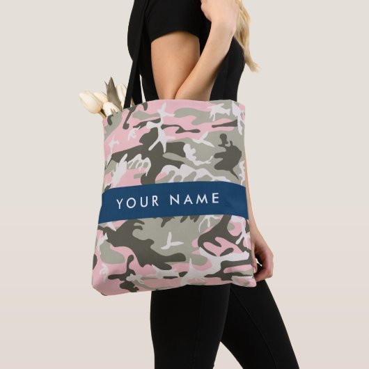 Roze en Groene Camouflage Jouw naam Personaliseren Tote Bag (Dichtbij)
