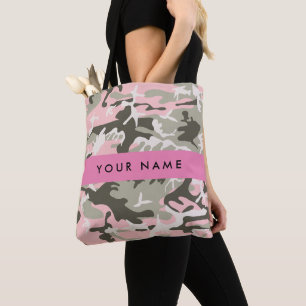 Roze en Groene Camouflage Jouw naam Personaliseren Tote Bag