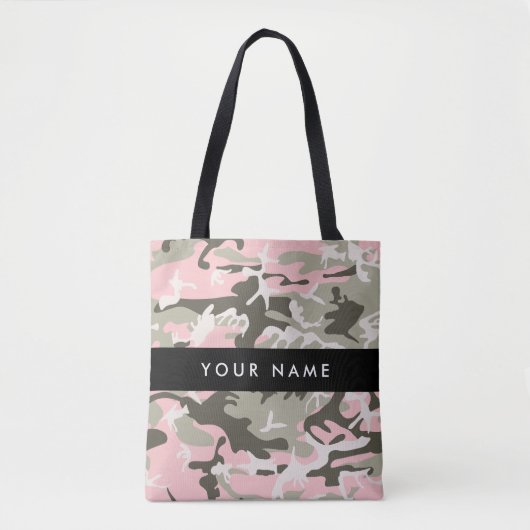 Roze en Groene Camouflage Jouw naam Personaliseren Tote Bag (Voorkant)