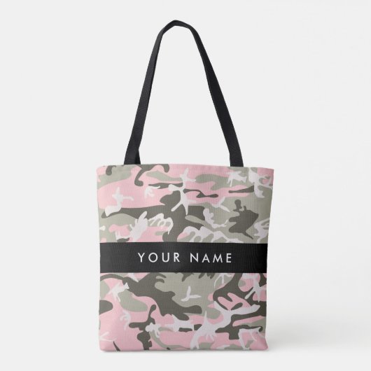Roze en Groene Camouflage Jouw naam Personaliseren Tote Bag (Achterkant)