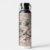 Roze en Groene Camouflage Jouw naam Personaliseren Waterfles (Achterkant)