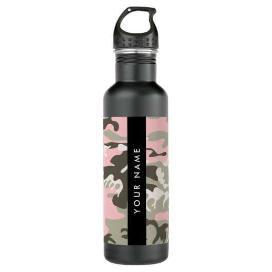 Roze en Groene Camouflage Jouw naam Personaliseren Waterfles (Voorkant)