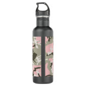 Roze en Groene Camouflage Jouw naam Personaliseren Waterfles (Achterkant)