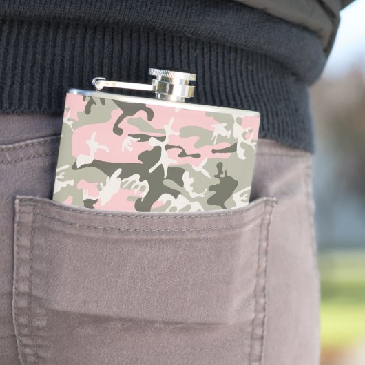 Roze en groene camouflage, leger, leger heupfles (Voorbeeld)
