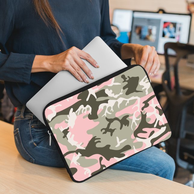 Roze en groene camouflage, leger, leger laptop sleeve (Creator heeft geüpload)