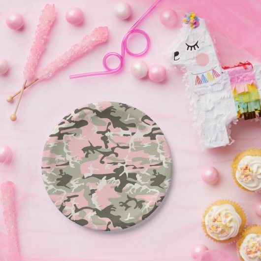 Roze en groene camouflage, leger, leger papieren bordje (Feest)