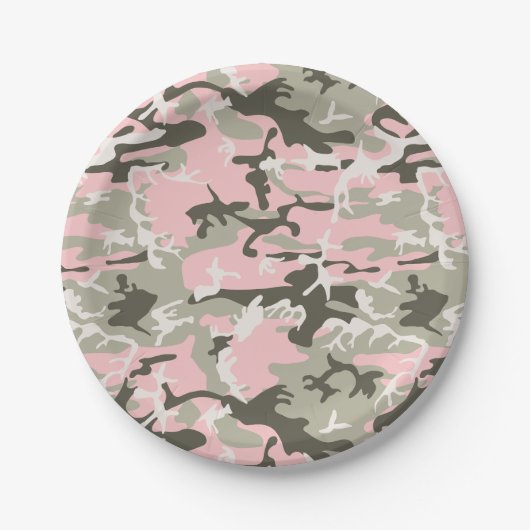 Roze en groene camouflage, leger, leger papieren bordje (Voorkant)