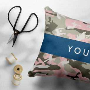 Roze en groene camouflage personaliseer je naam accent kussen