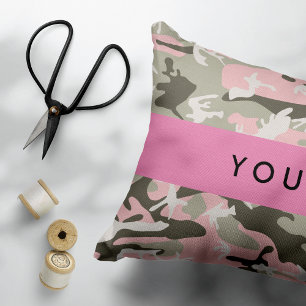 Roze en groene camouflage personaliseer je naam accent kussen