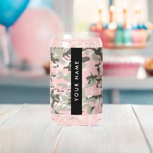 Roze en groene camouflage personaliseer je naam blikvorm glas