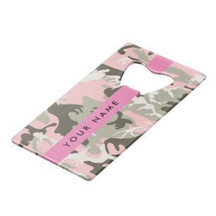 Roze en groene camouflage Personaliseer je naam Creditkaart Flessenopener