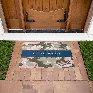 Roze en groene camouflage personaliseer je naam deurmat