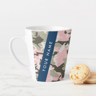 Roze en groene camouflage personaliseer je naam latte mok