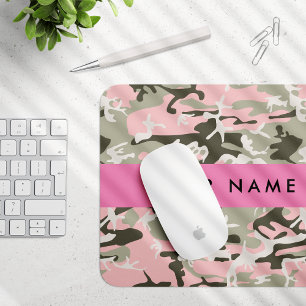 Roze en groene camouflage personaliseer je naam muismat