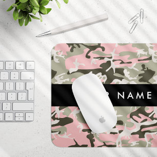 Roze en groene camouflage personaliseer je naam muismat