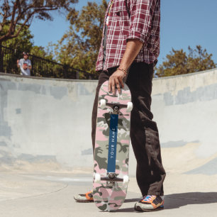 Roze en groene camouflage personaliseer je naam persoonlijk skateboard