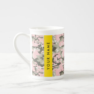 Roze en groene camouflage personaliseer je naam porselein kop