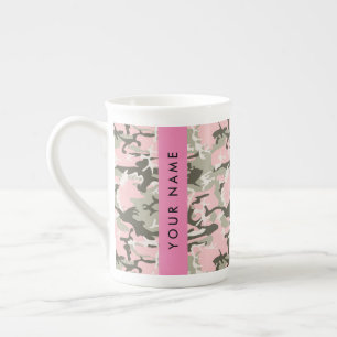 Roze en groene camouflage Personaliseer je naam Porselein Kop