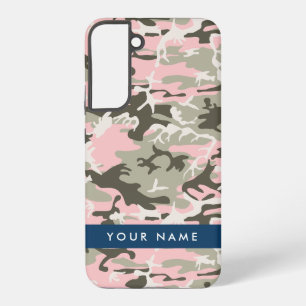 Roze en groene camouflage personaliseer je naam samsung galaxy hoesje