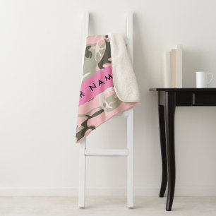 Roze en groene camouflage personaliseer je naam sherpa deken