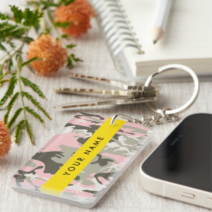 Roze en groene camouflage Personaliseer je naam Sleutelhanger